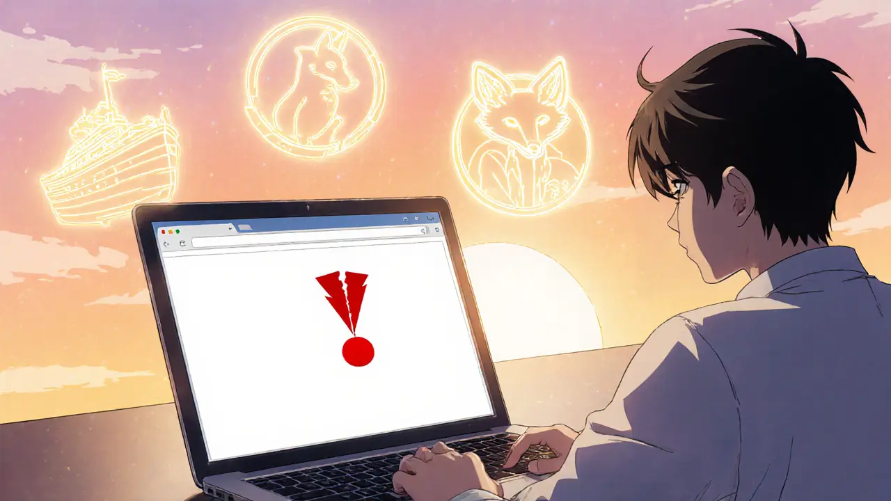 Anime character sees a broken exchange page and looks at major exchange icons.