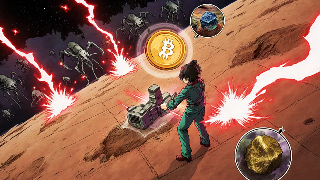 Manga-style tower defense on a Martian plot with laser cannon and alien attack.