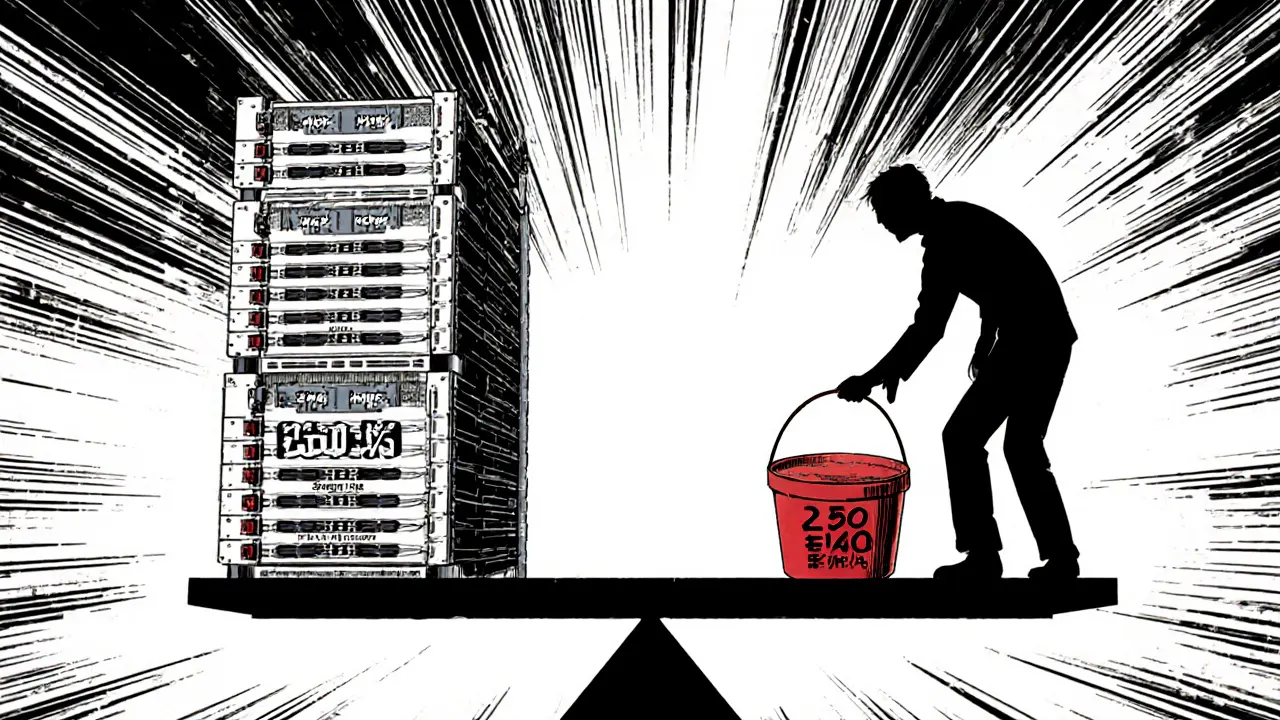 Scale balance showing network hash rate versus attacker’s 250 EH/s in a dramatic manga scene.