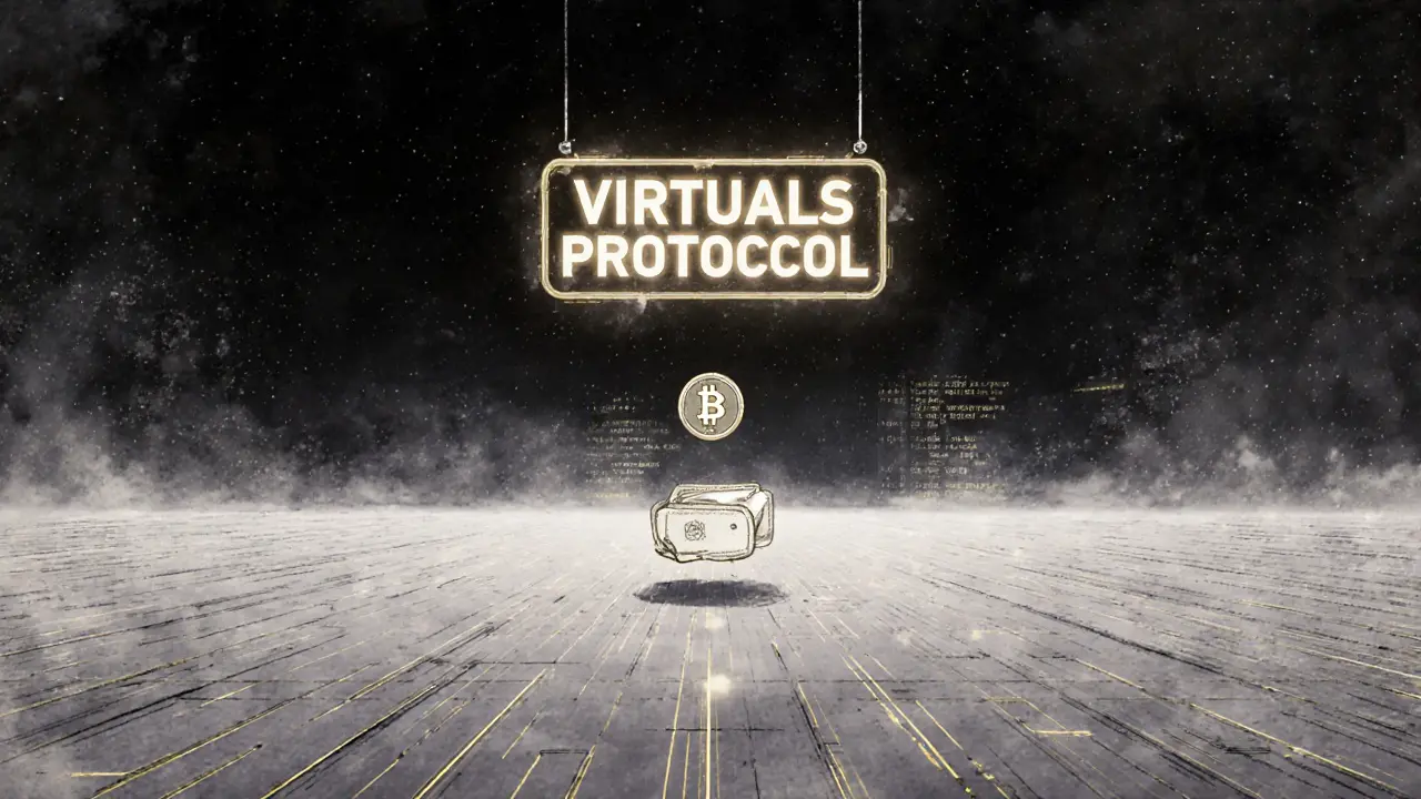 An empty digital void with a fading Virtuals Protocol sign and a single ECHO token