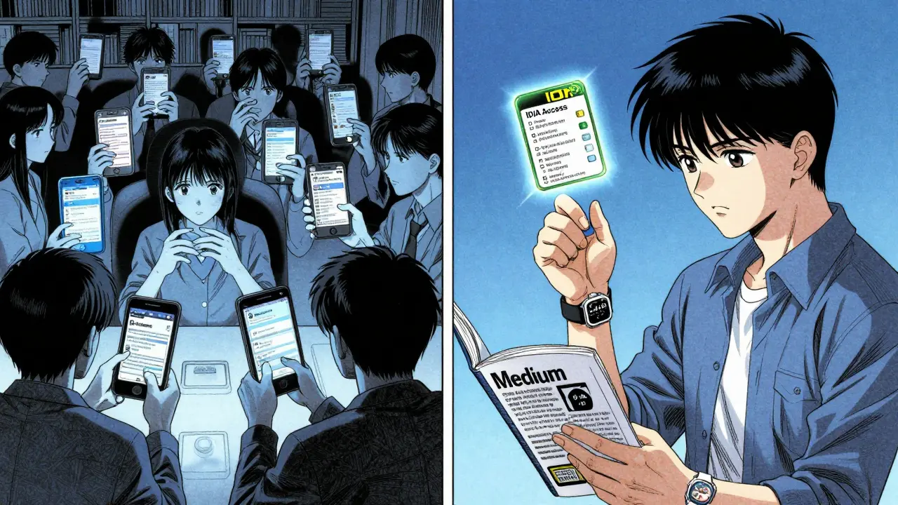 Contrasting manga panels: chaotic fake airdrop seekers vs. one focused user earning real access.