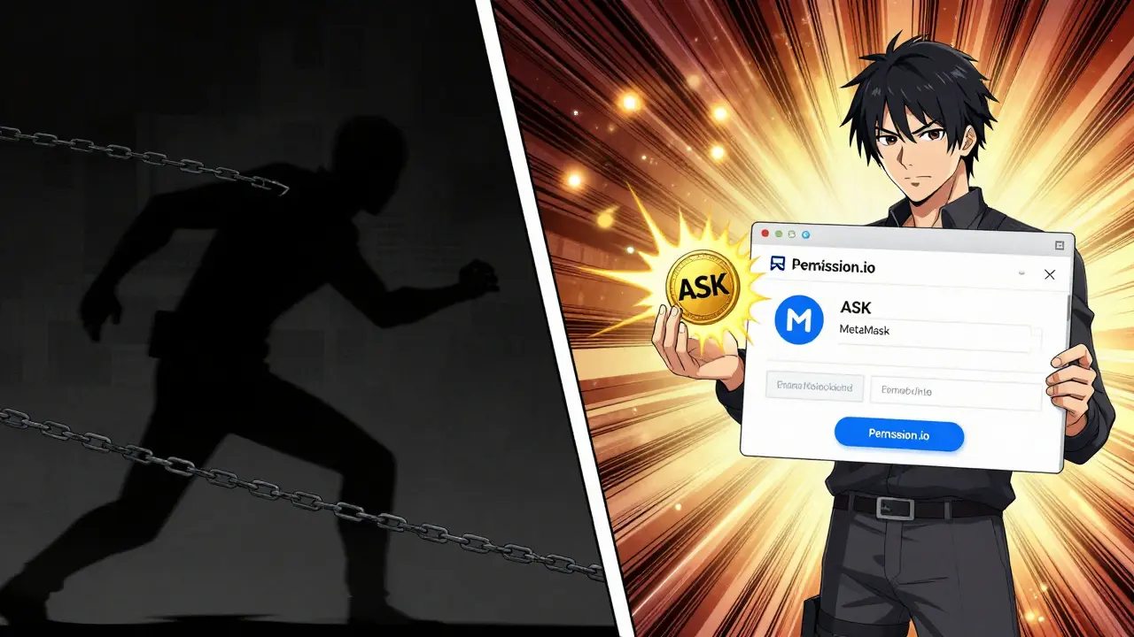 Contrast between data surveillance and consent-based earning with glowing tokens