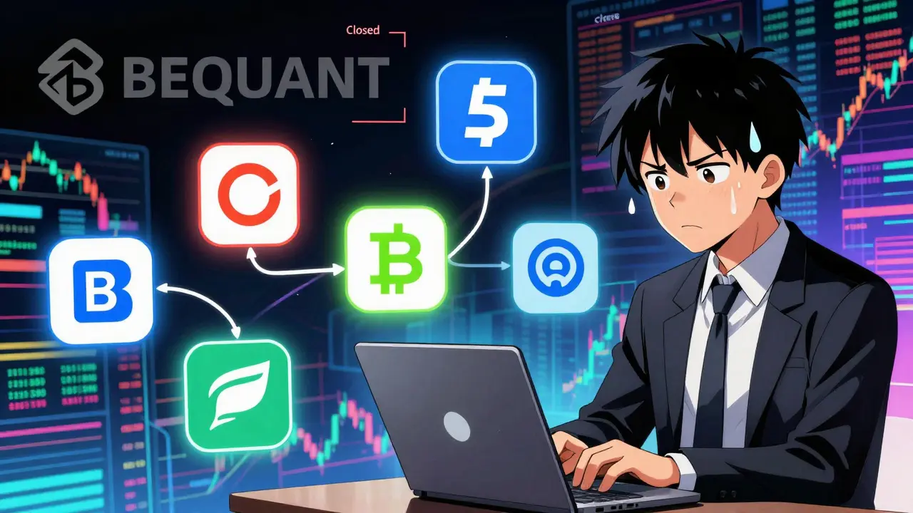Trader examining multiple crypto exchange platforms after one closes