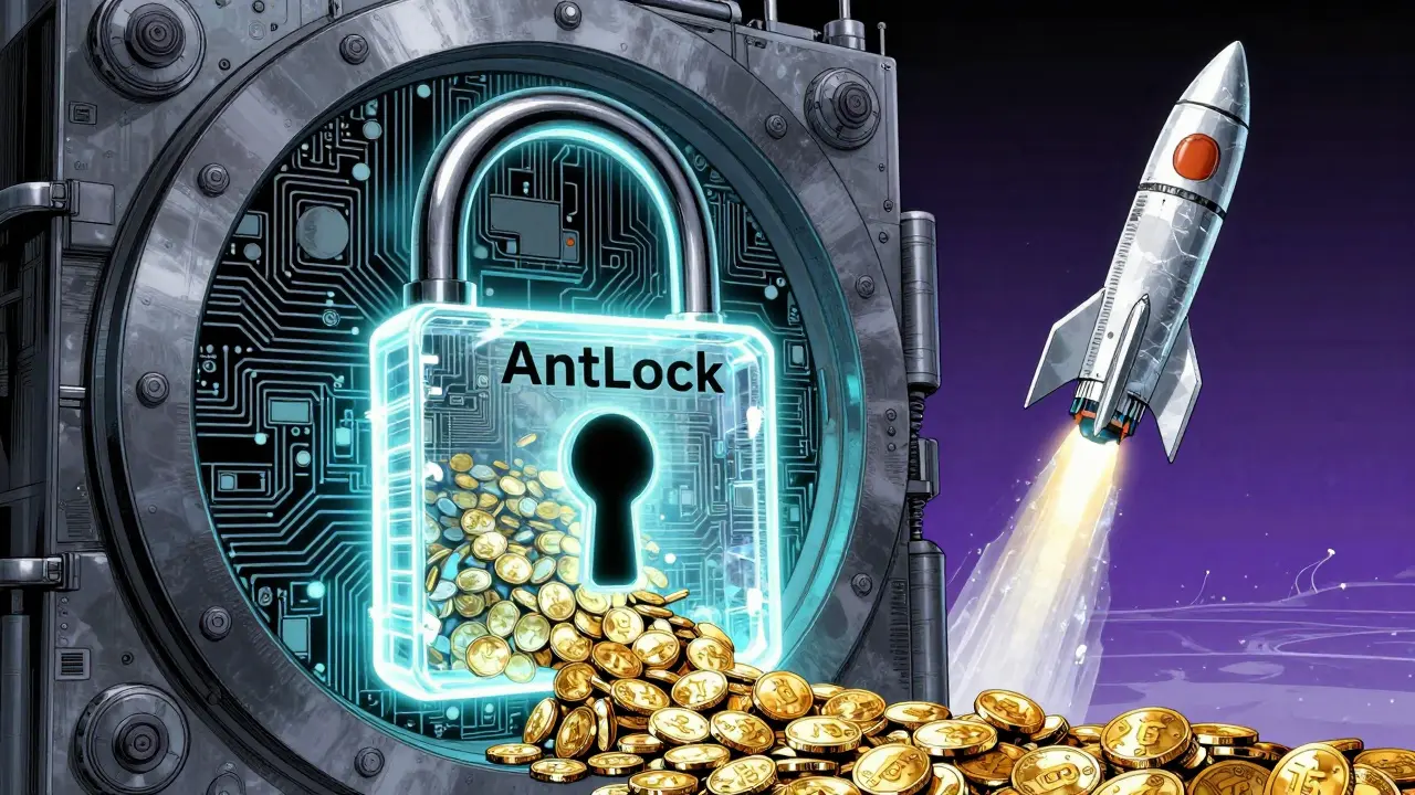 Futuristic digital padlock and launching rocket representing crypto security in manga style