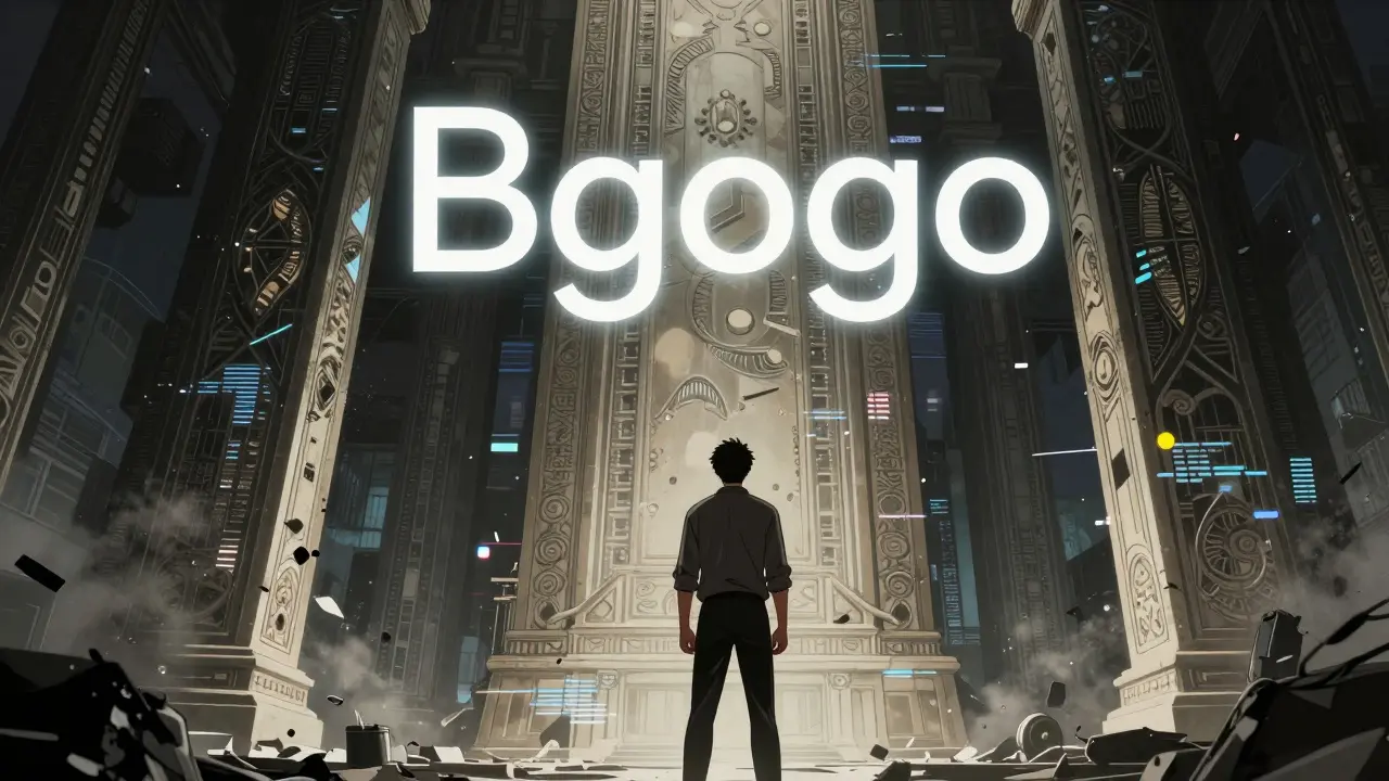 Manga art of a trader looking at a glitching digital monolith symbolizing a legacy platform