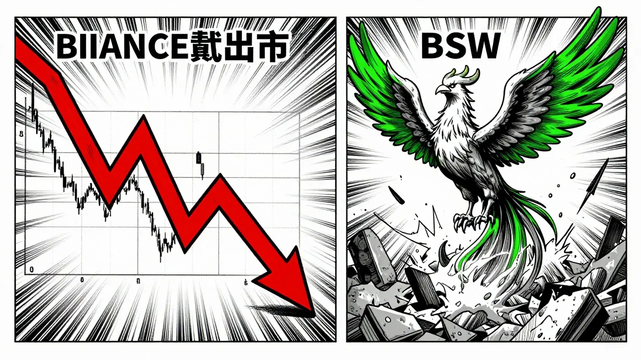 Manga art showing a crashing market graph and a rising phoenix symbolizing recovery