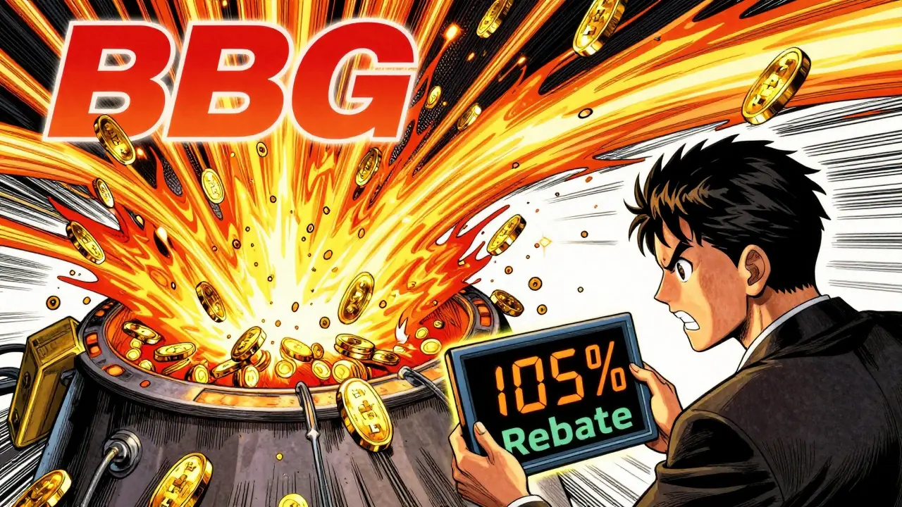 Manga illustration of BGG tokens being burned in a digital furnace for deflation