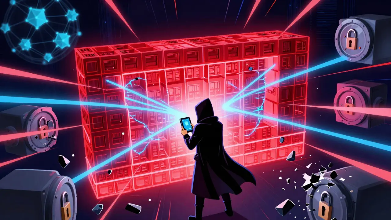 Manga art of a hacker using a VPN to bypass firewalls and access crypto markets.