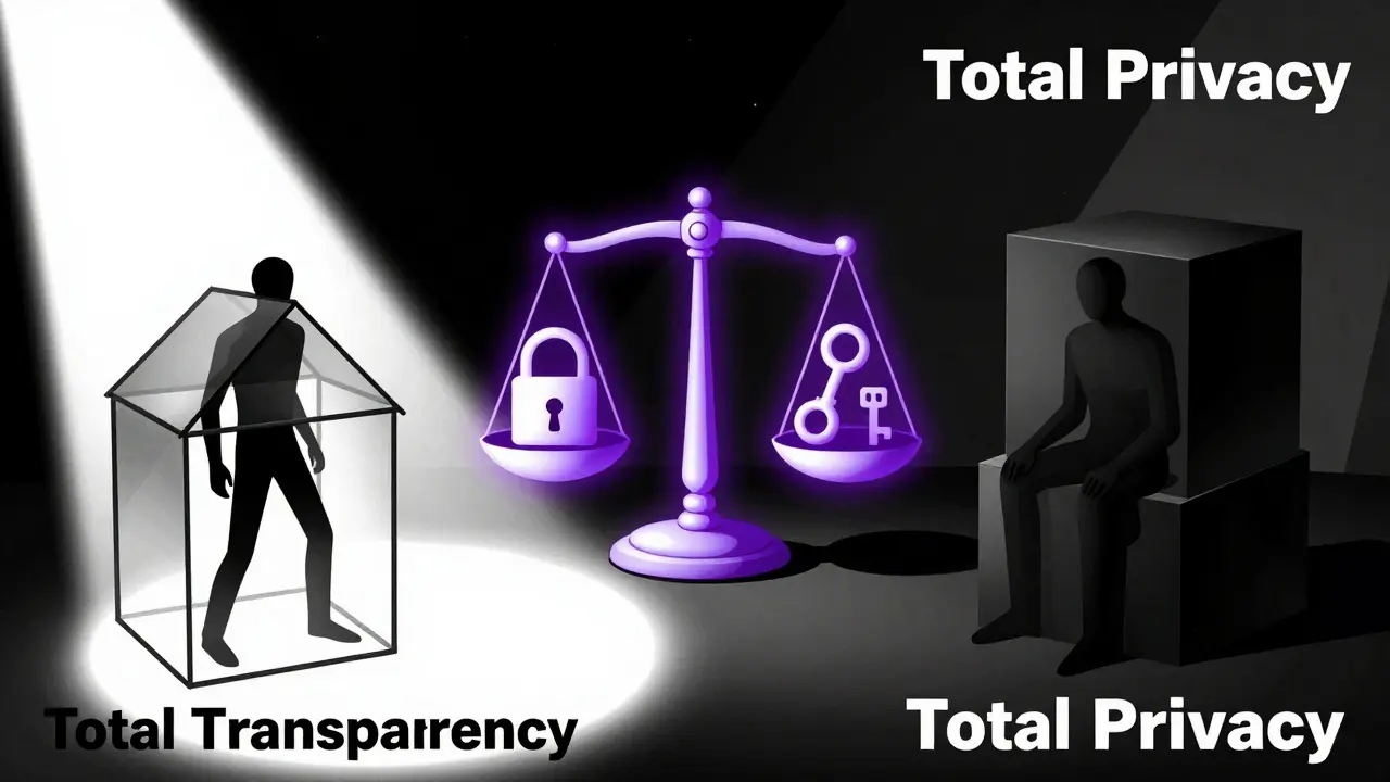 Abstract balance between transparency and privacy via crypto scales