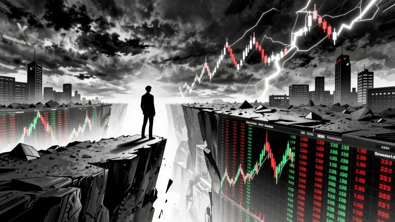 Dramatic manga scene of volatile crypto market risks