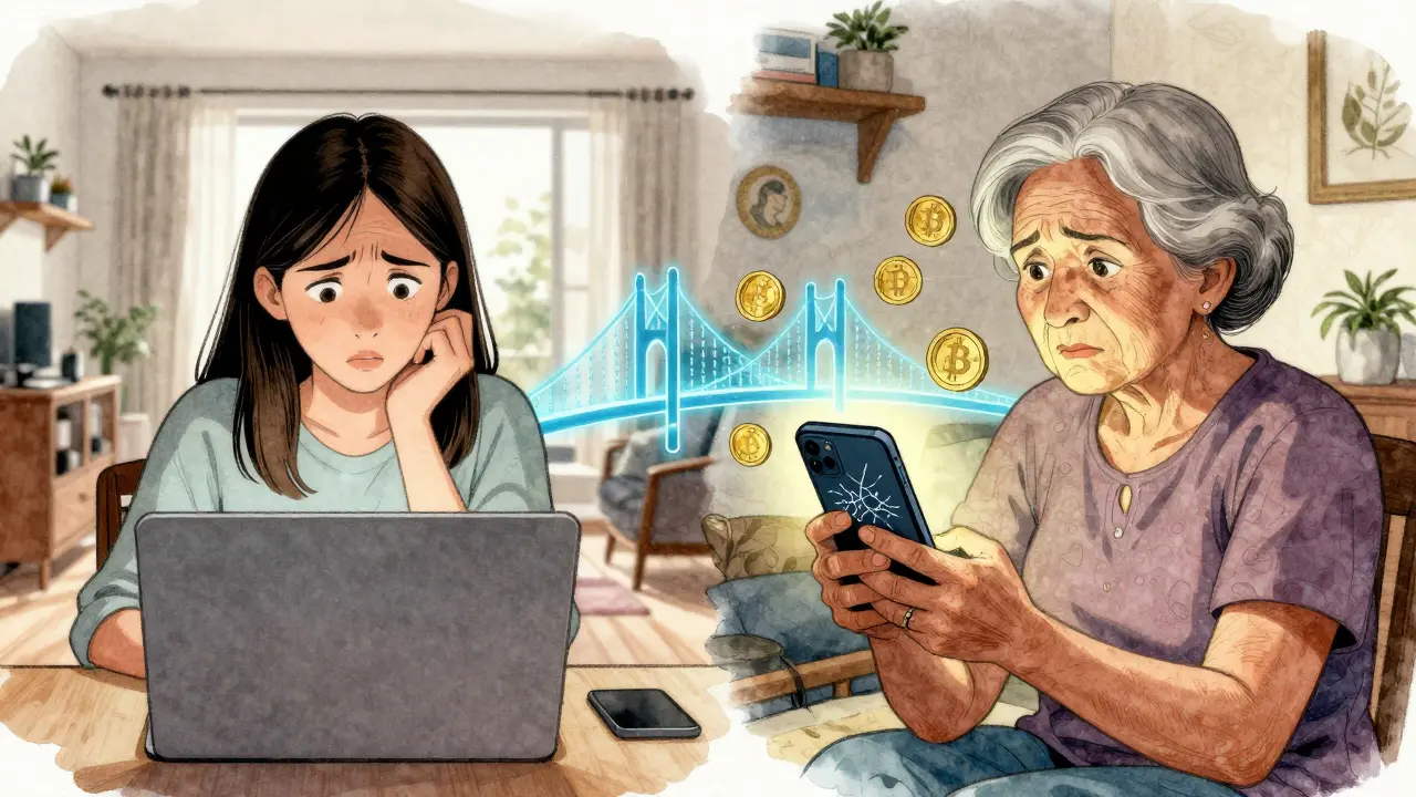 Family members connected by digital remittance across borders