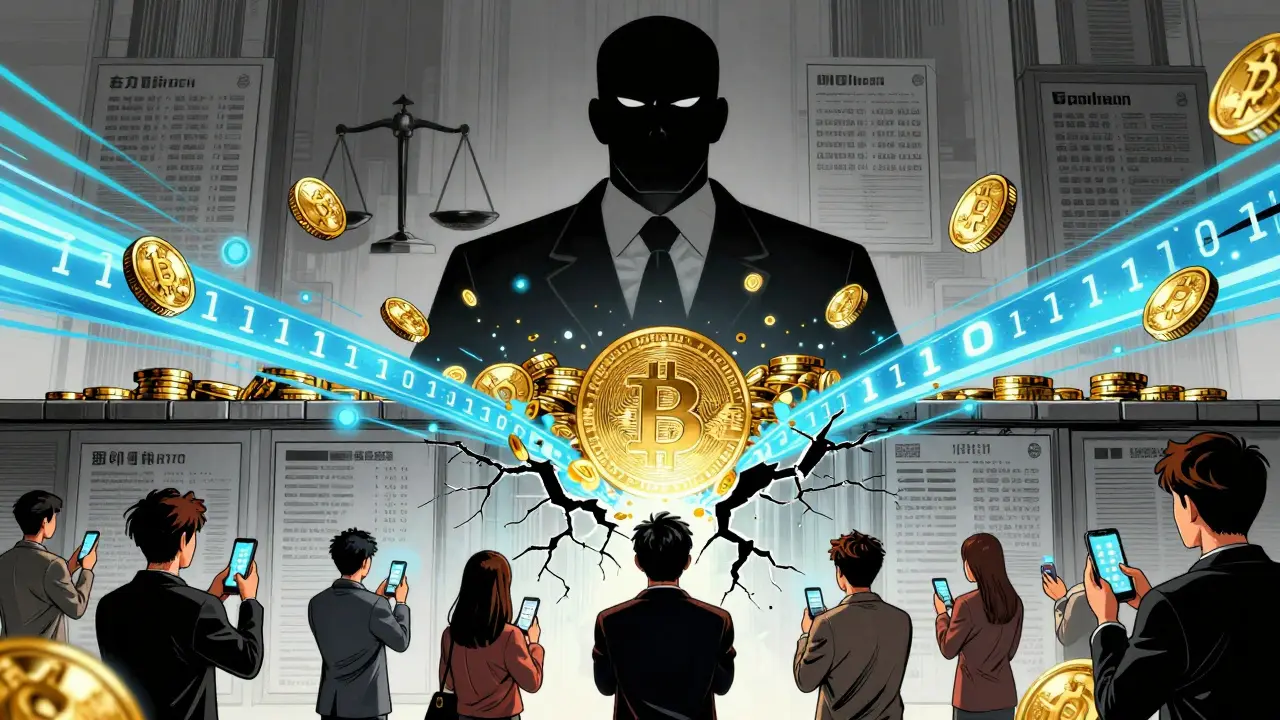 Government figure blocked by flowing digital crypto code