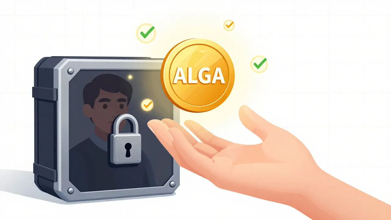 Hand reaching for a glowing gold token from a secure digital vault