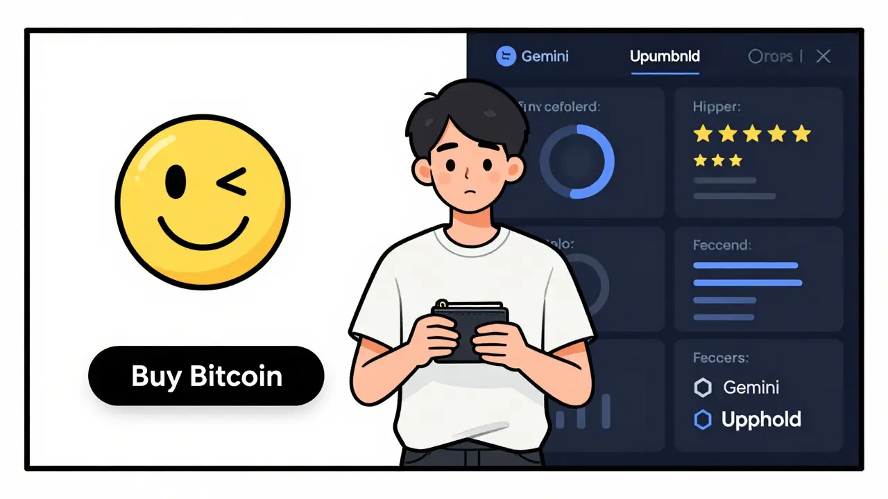Manga comparison of simple vs advanced crypto trading interfaces