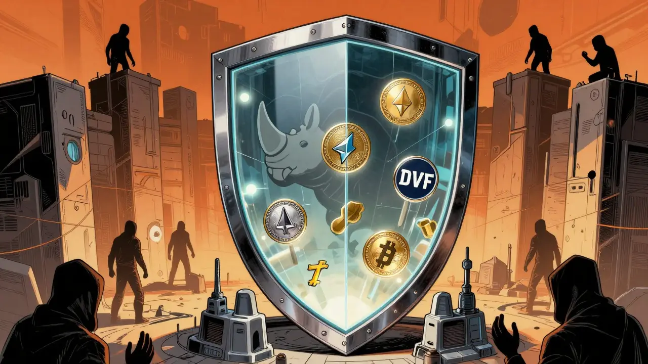 Manga illustration of secure, private crypto assets in a fortress