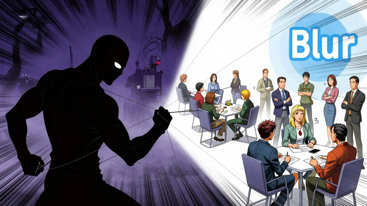 Manga scene revealing shadowy figures manipulating fake trading volumes in fog.