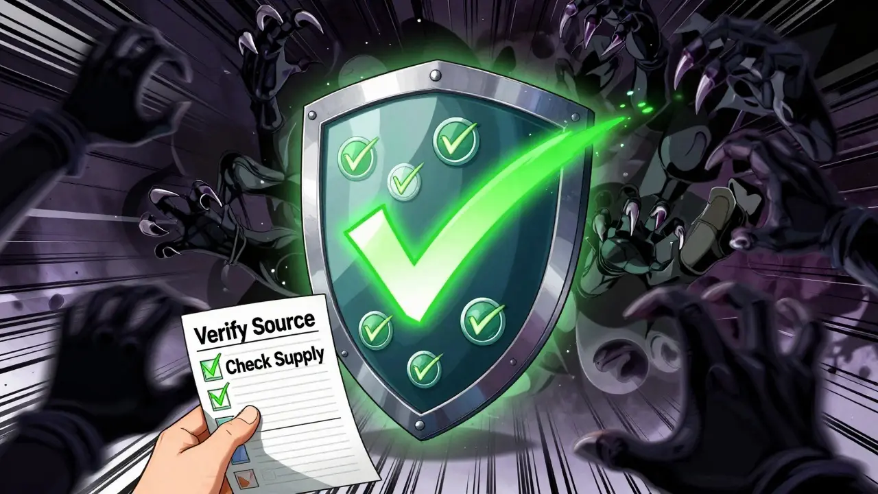 Shield protecting crypto wallet from scammer hands