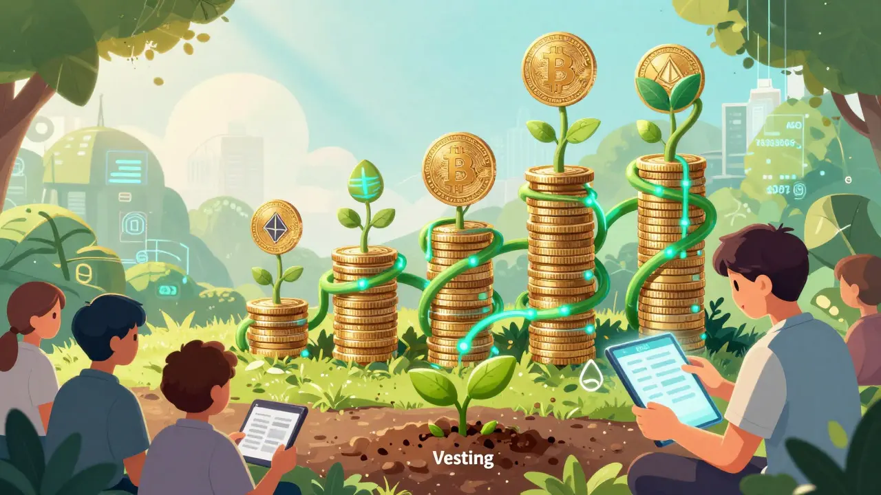Digital garden growing from crypto assets representing treasury growth