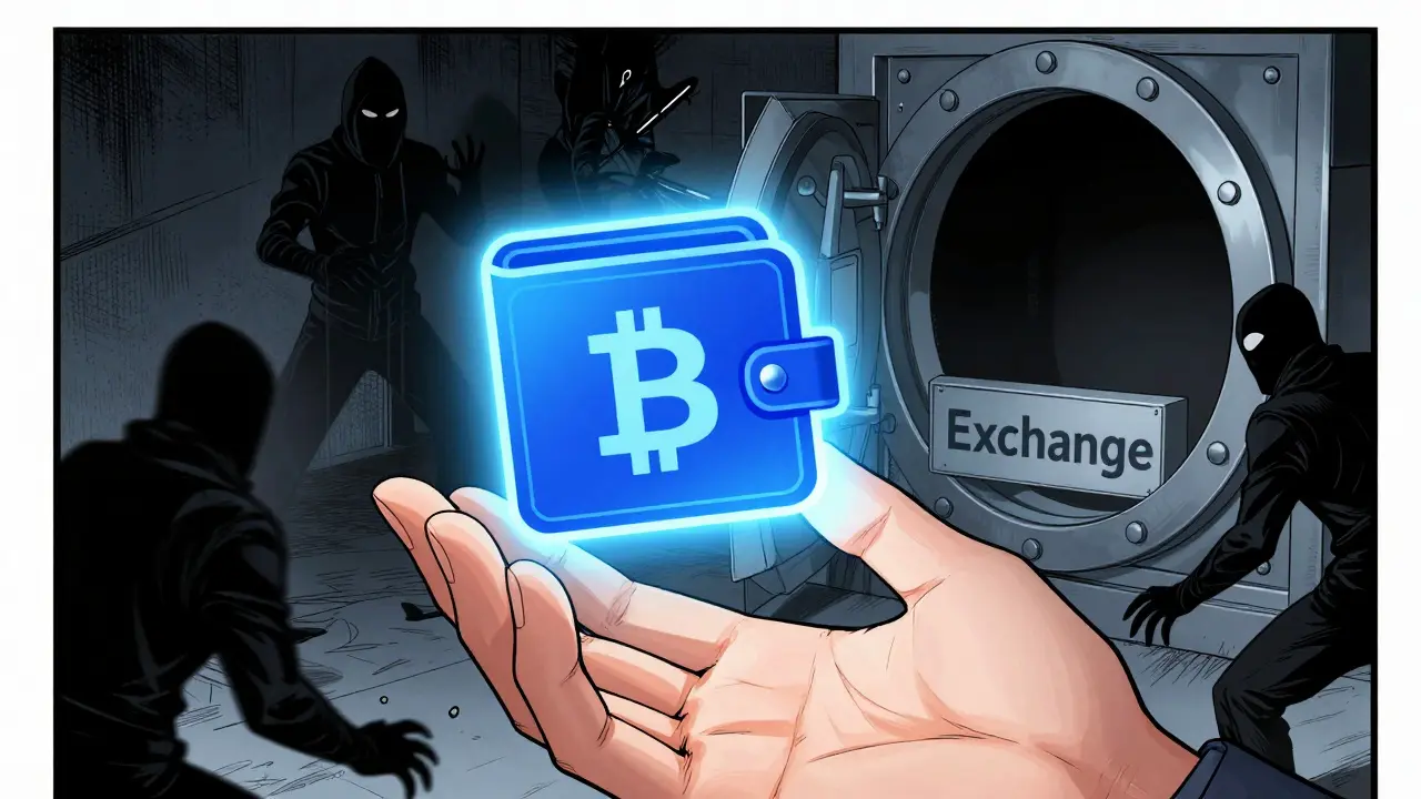 Digital wallet icon floating safely away from hacker shadows