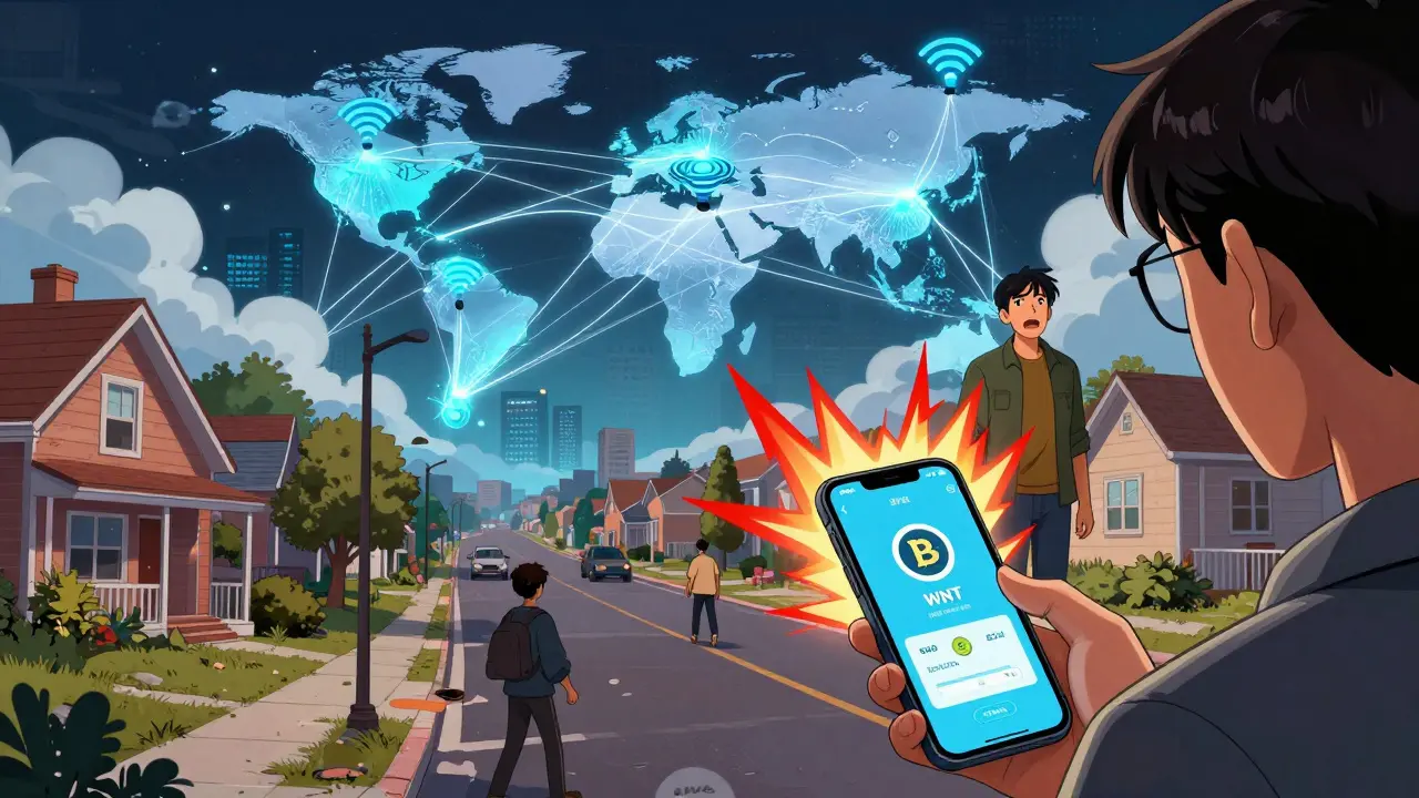 Global network visualization connecting users and crypto wallets