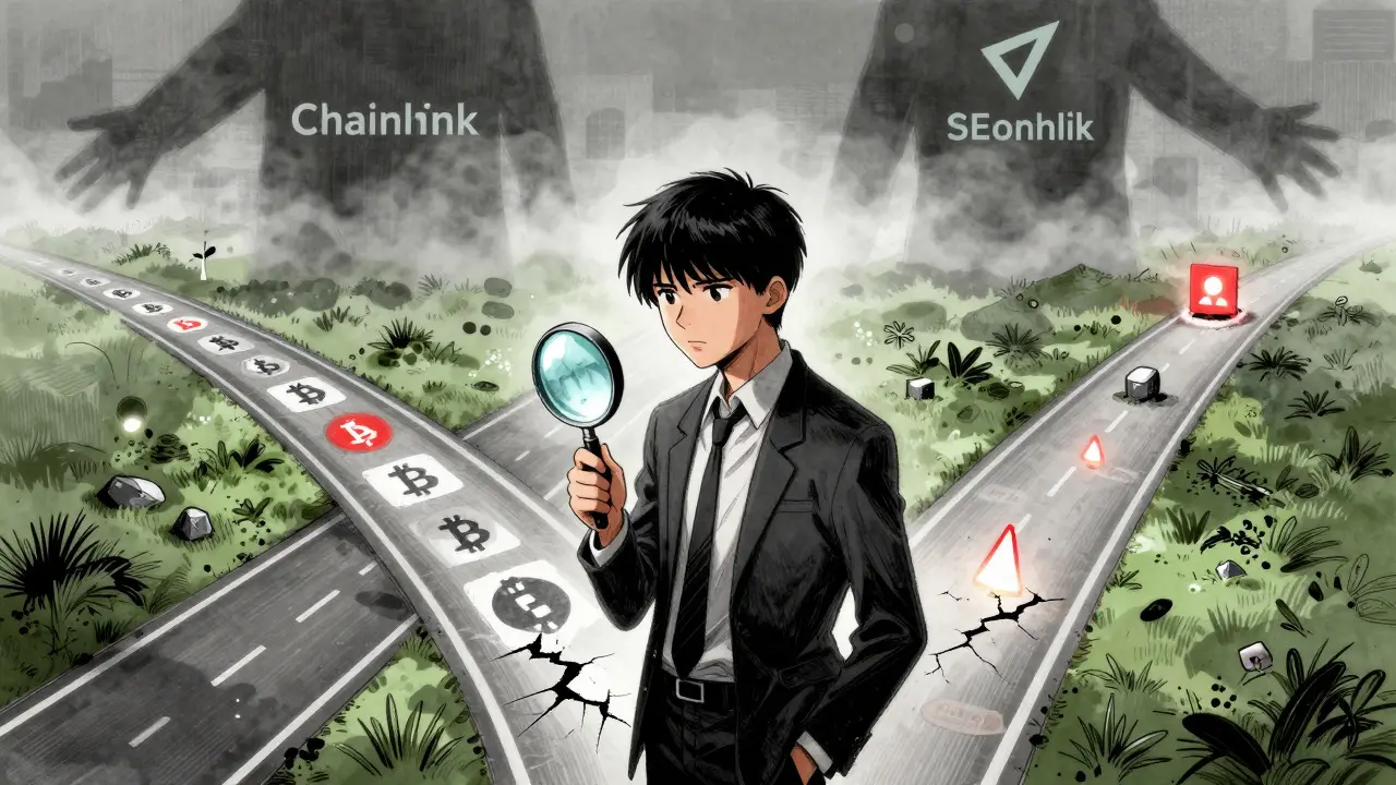 Manga artist depiction of an investor cautiously analyzing crypto risks