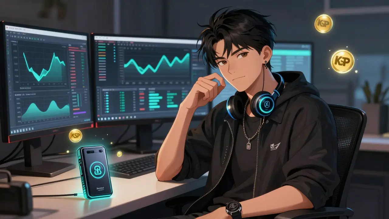 Manga character using hardware wallet for secure decentralized trading
