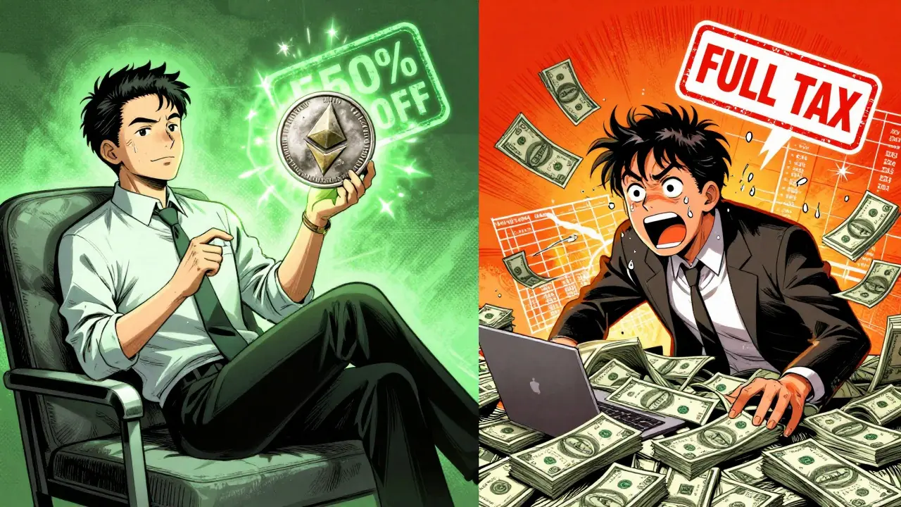 Manga comparison of relaxed long-term holder vs frantic trader