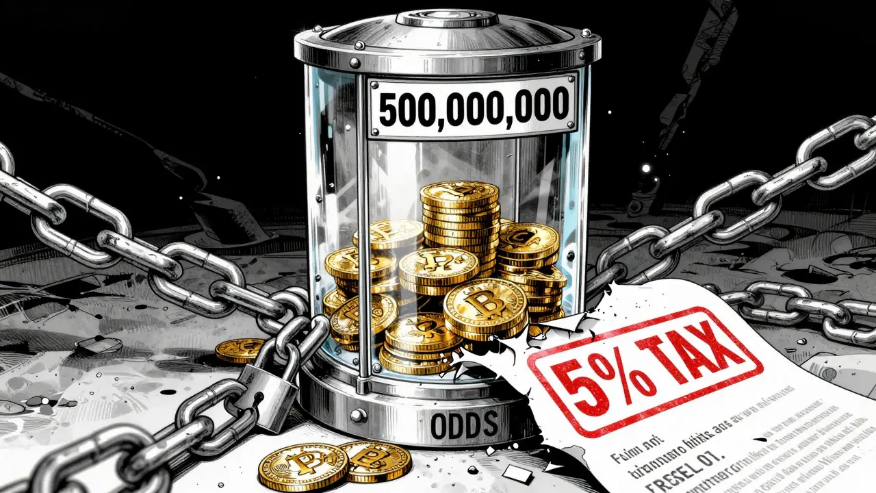 Manga illustration of a vault representing fixed token supply and tax mechanisms