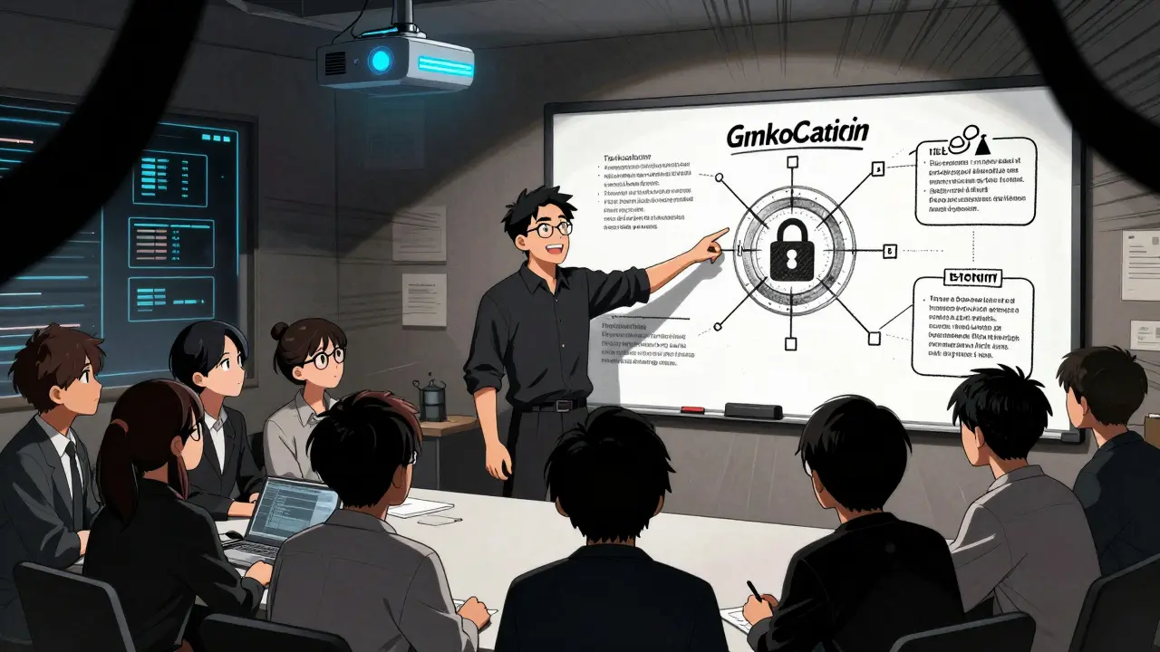 Manga style: Underground crypto education class in shadows