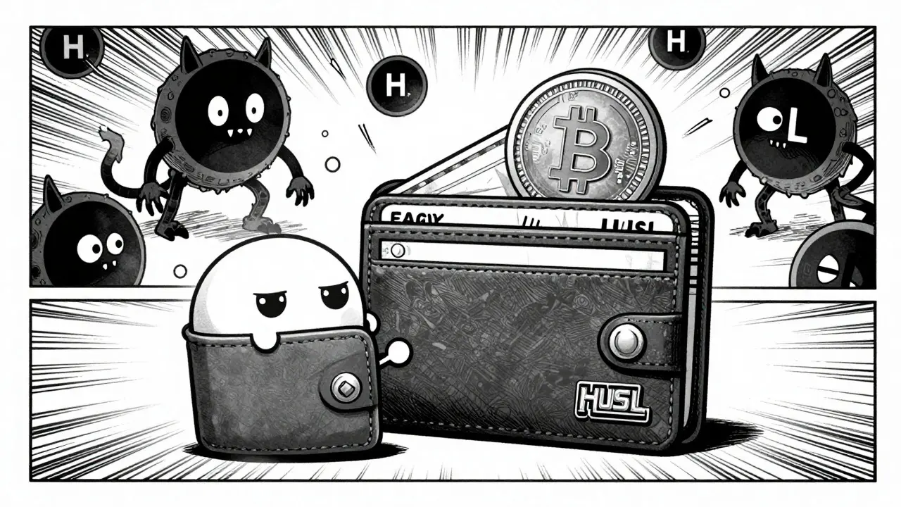 Anime-manga style scene depicting a burner wallet protecting assets from malicious fake tokens, illustrating safety strategies for navigating suspicious crypto projects in the United States.