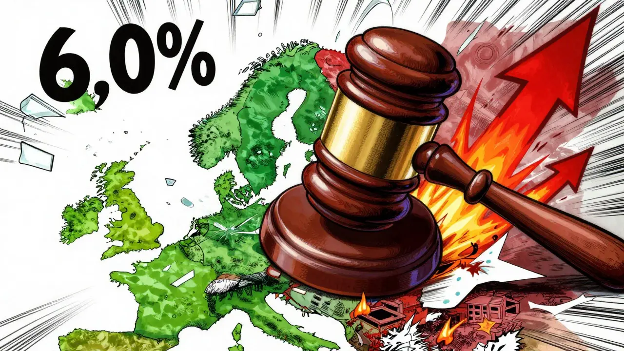 Anime style graphic of a giant stamp hitting a map, symbolizing Sweden's harsh new tax laws