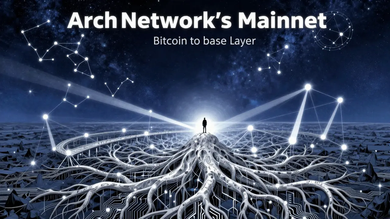 Anime style view of a futuristic network structure rising from the earth under a starry sky