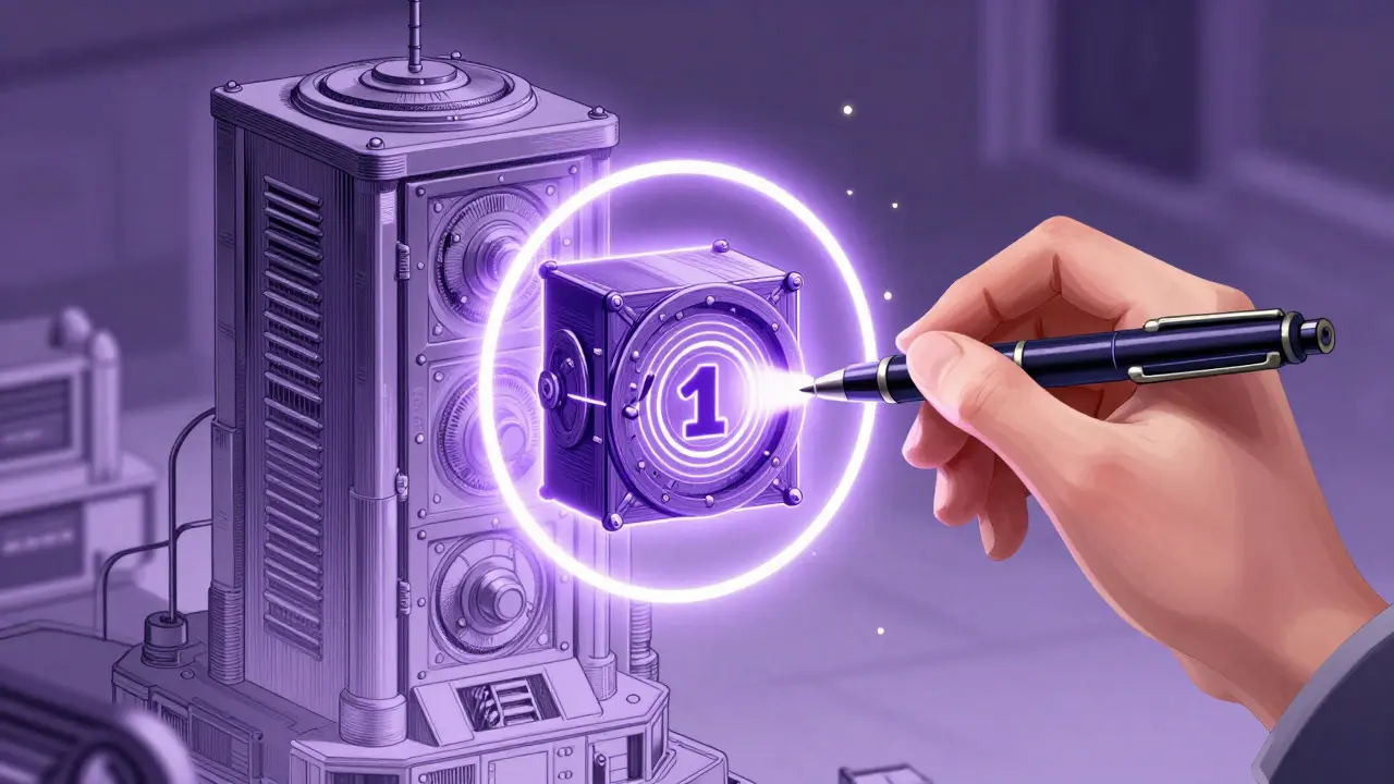 Manga art of a developer securing a smart contract vault against quantum computing threats