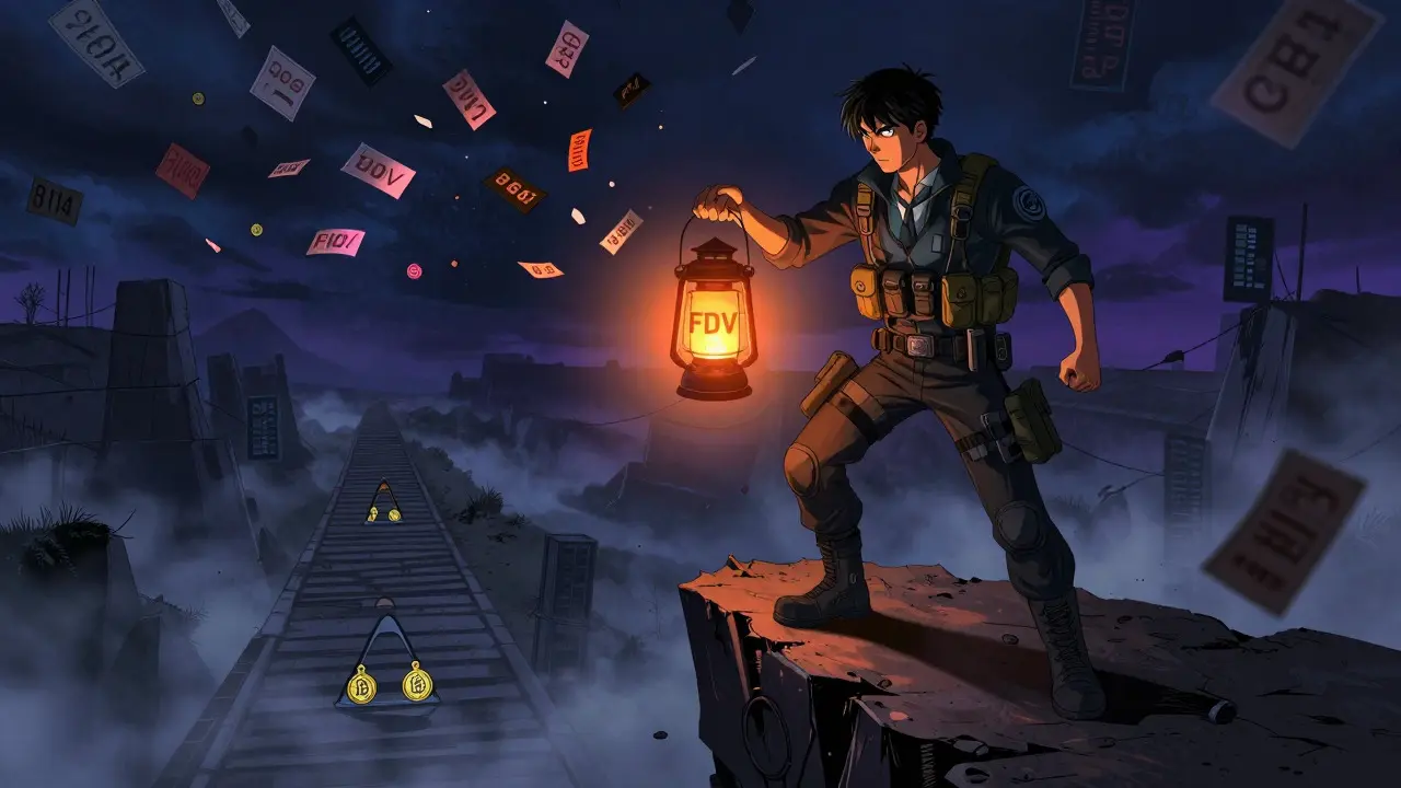 Manga investor using an FDV lantern to see through crypto investment risks