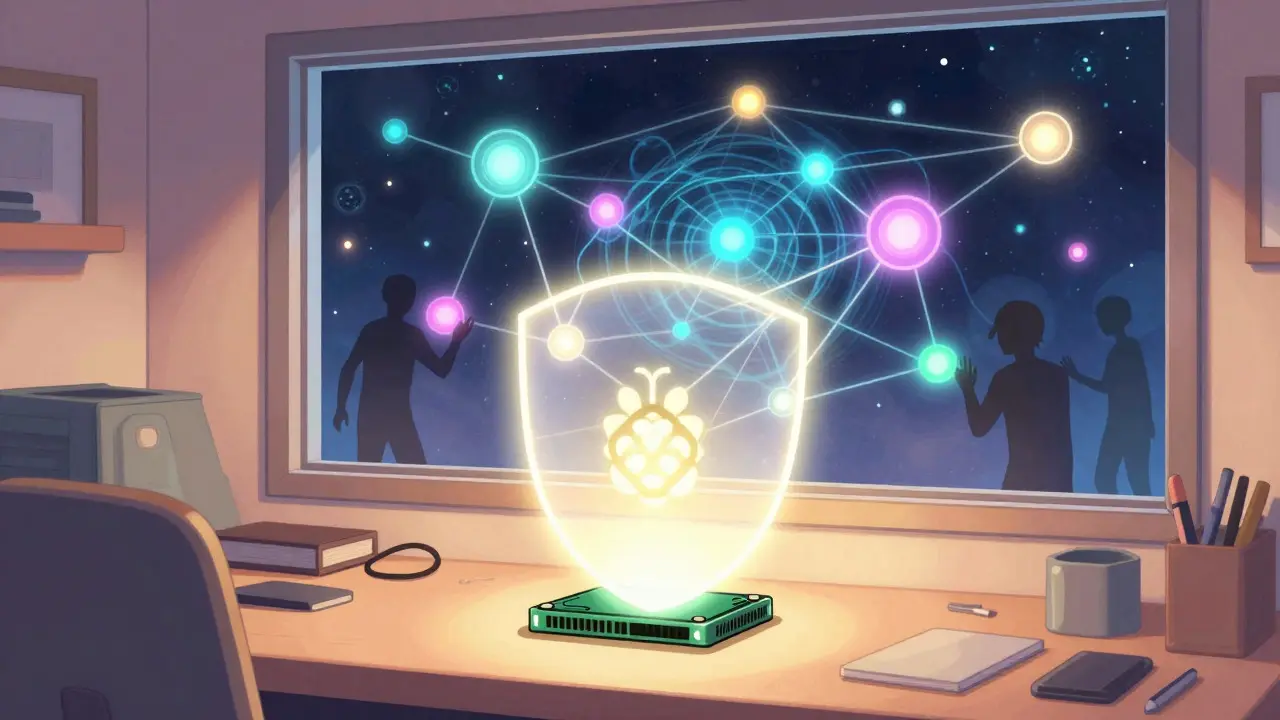 Manga style scene of a home user running a node, protecting the decentralized network.