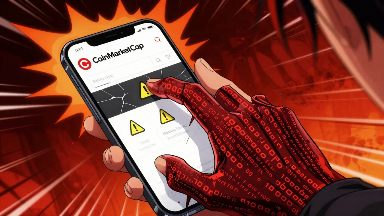 Monstrous hand grabbing phone during crypto scam in manga art