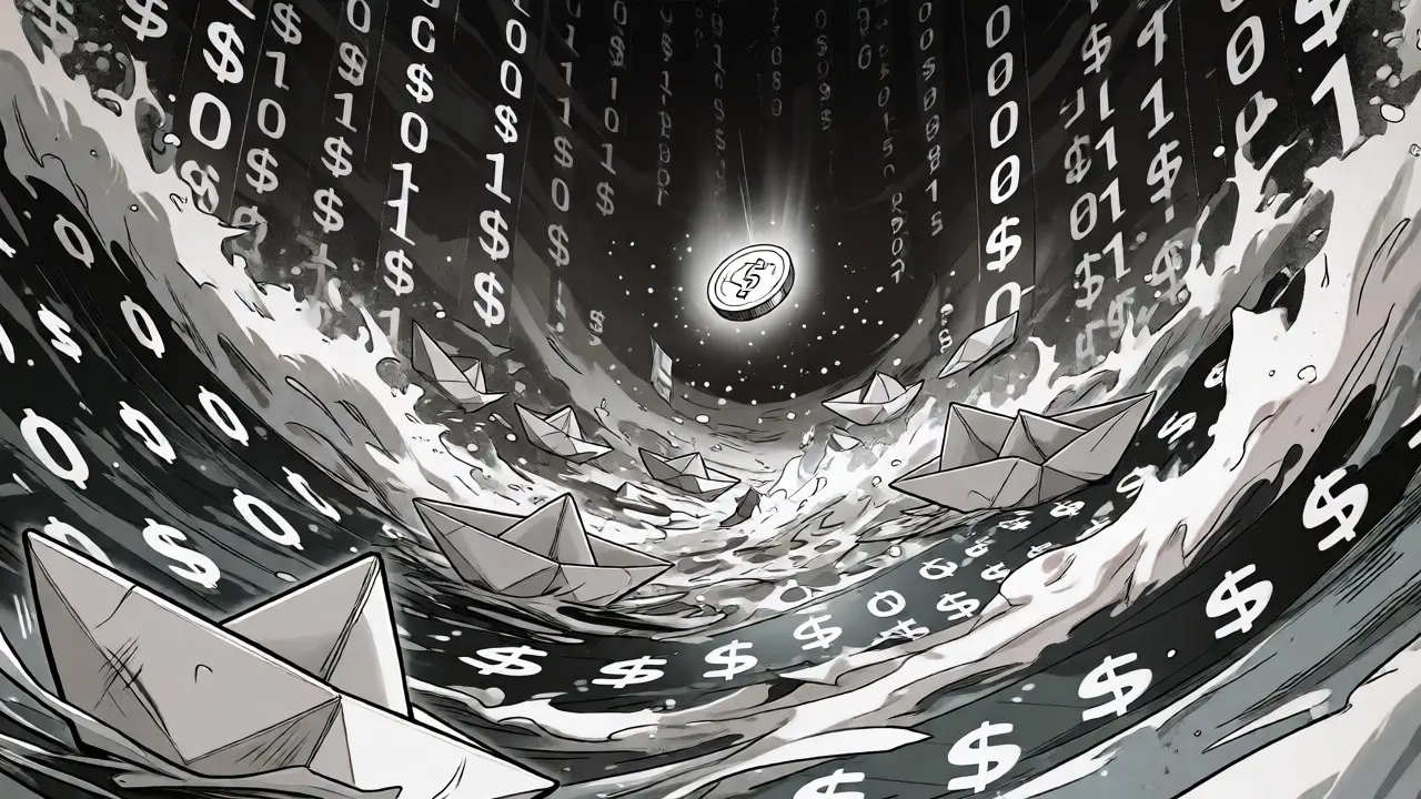Crypto trading volatility depicted as a stormy sea in manga art