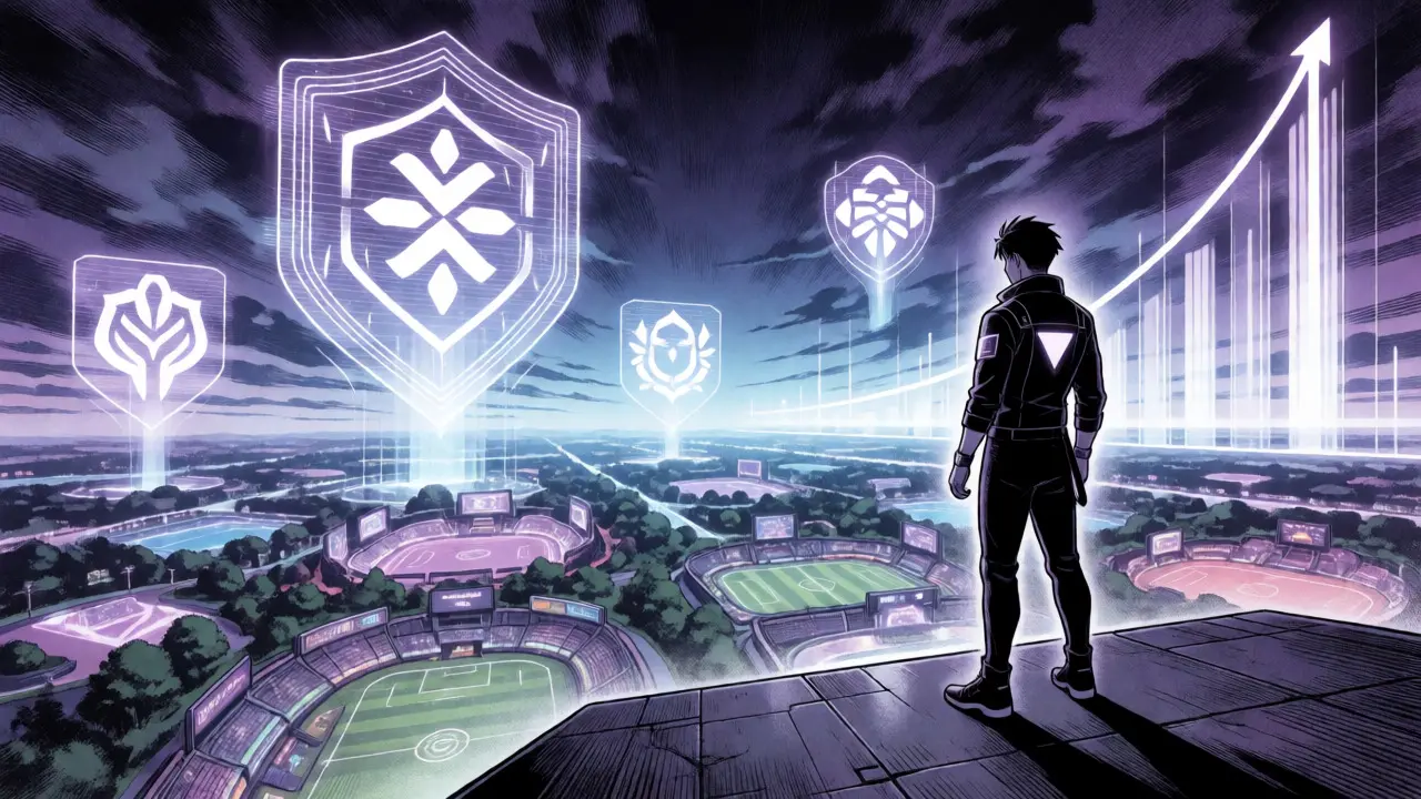 Cyberpunk protagonist overlooking a vast digital world